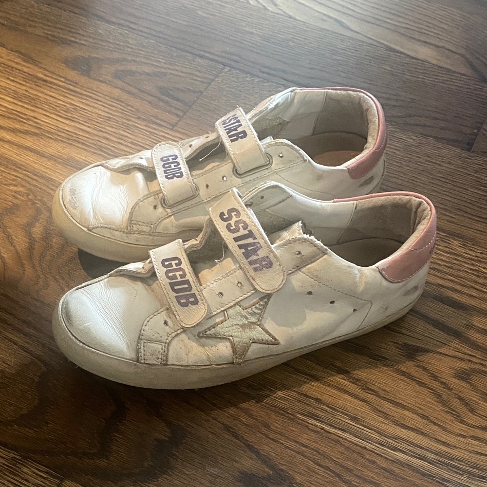 Golden Goose Style Kids White & Pink Star Velcro Sneakers